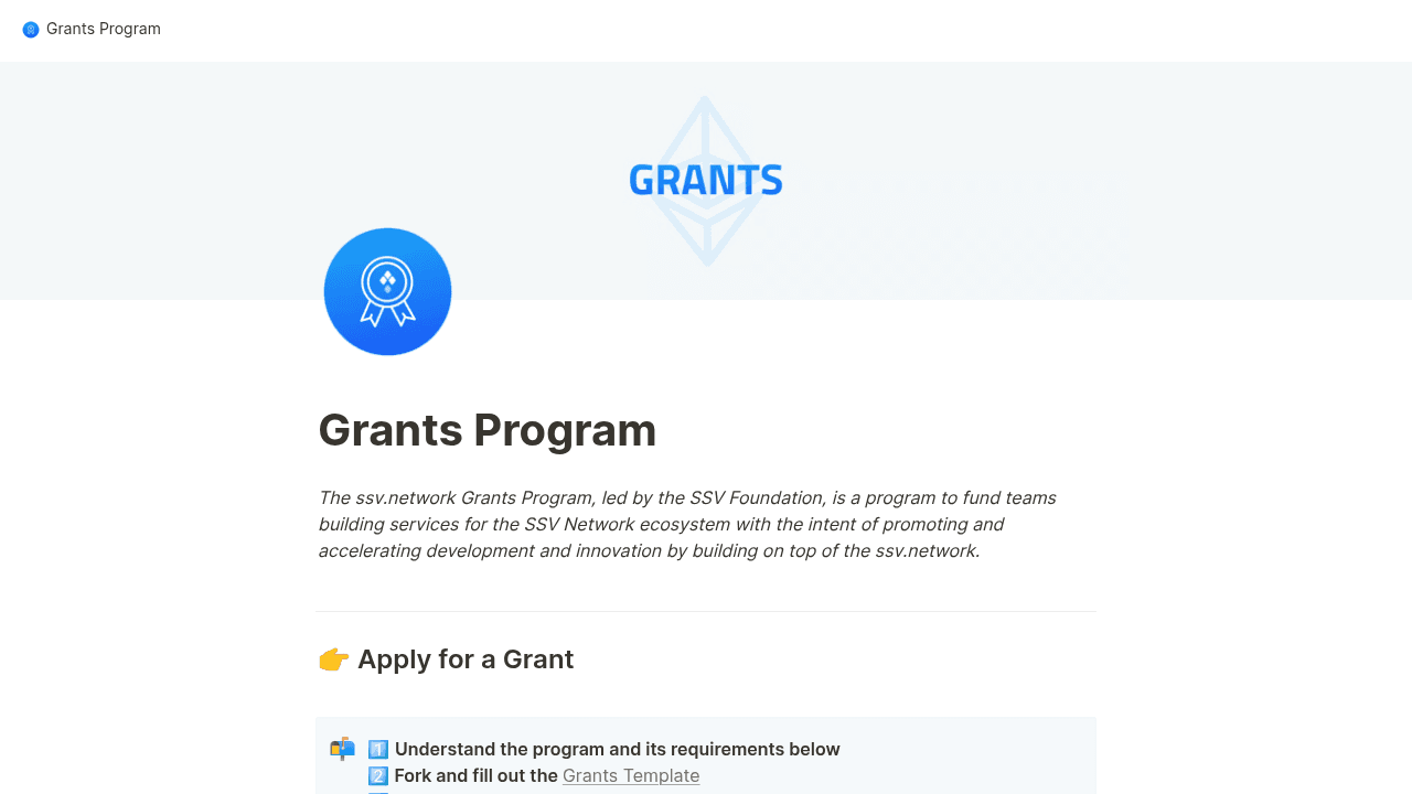 SSV Network Grants Program banner